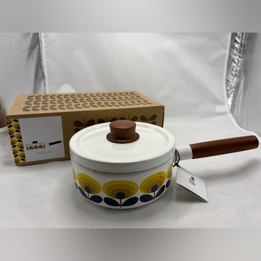 Orla Kiely Yellow Floral Pattern Saucepan with Wooden Handle and Lid
